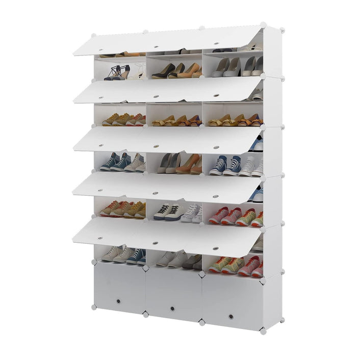 Aeitc Portable Plastic Rack, 72 Pair DIY Shoe Storage Shelf Organizer for Entryway, Shoe Cabinet with Doors, White