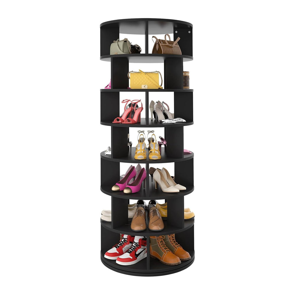 Aheaplus Rotating Shoe Rack Tower, 7-Tier Spinning Shoe Rack 360 Revolving Sh...
