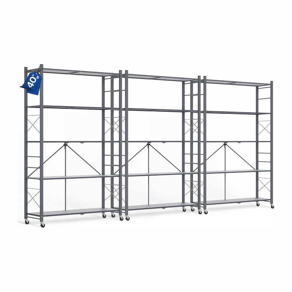 ALANNG 40" W Foldable 5-Tier Storage Shelves on Wheels Adjustable