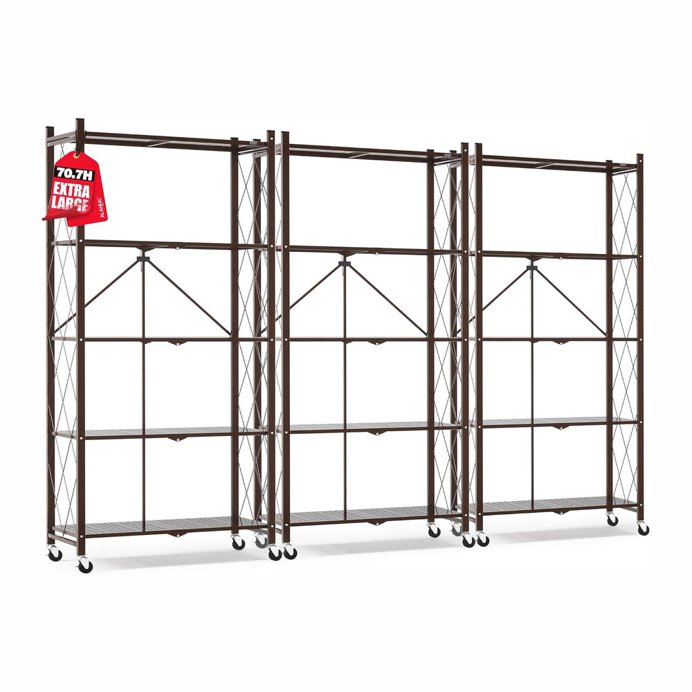 ALANNG 70.7" H Metal Storage Shelves, 5 Tier Folding Shelf on Wheels