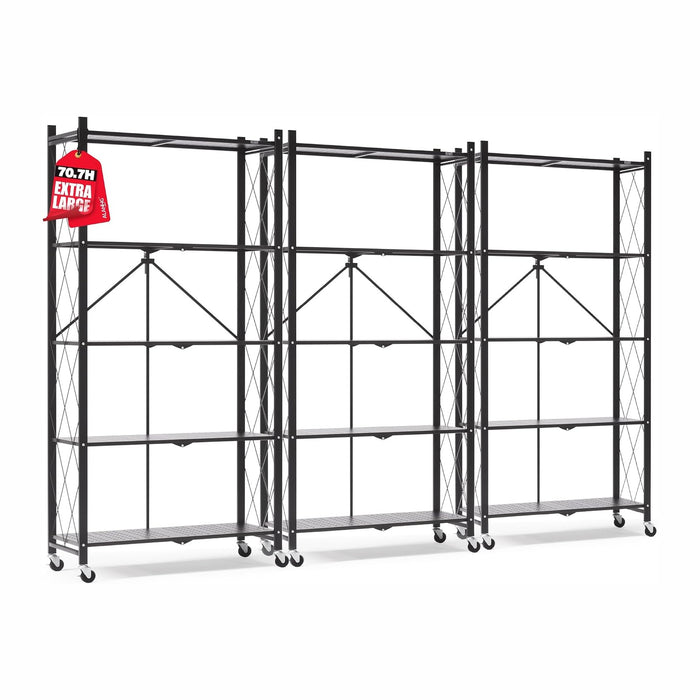 ALANNG 70.7" H Metal Storage Shelves, 5 Tier Folding Shelf on Wheels