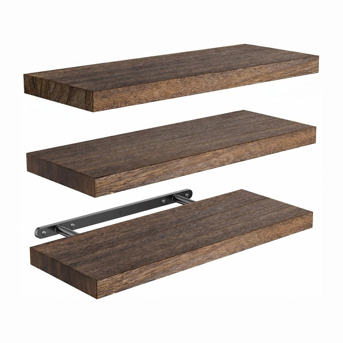 Amada Paulownia Wood Floating Shelves for Wall, Set of 4, Brown