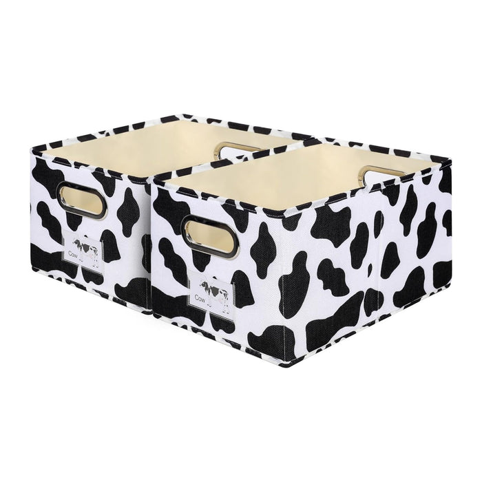ANMINY Cow Print Basket Fabric Bins with Label Window, 2PCS 17"x11.8"x10.6"