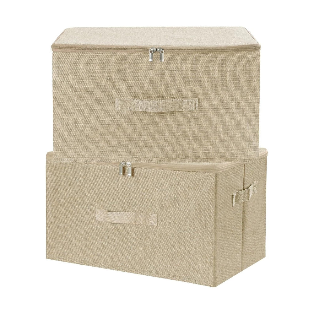 ANMINY Fabric Storage Bins with Zipper Lids, 18"x14"x10", Beig...