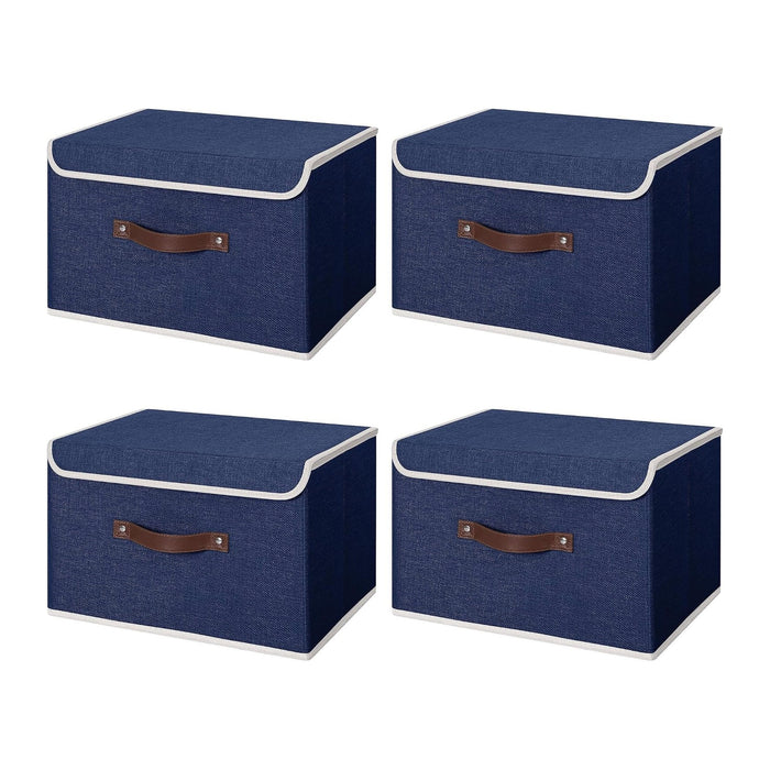 ANMINY Fabric Storage Box Bins with Lids, Blue, 13"x9"x7.9", 4 Pack