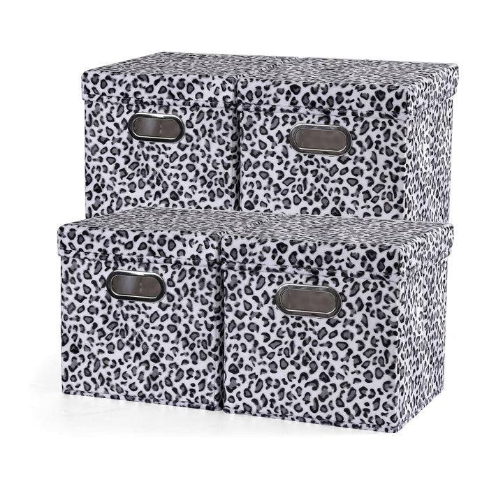 ANMINY Leopard Cheetah Print Storage Cubes Bins with Lids, 11Inch 4PCS