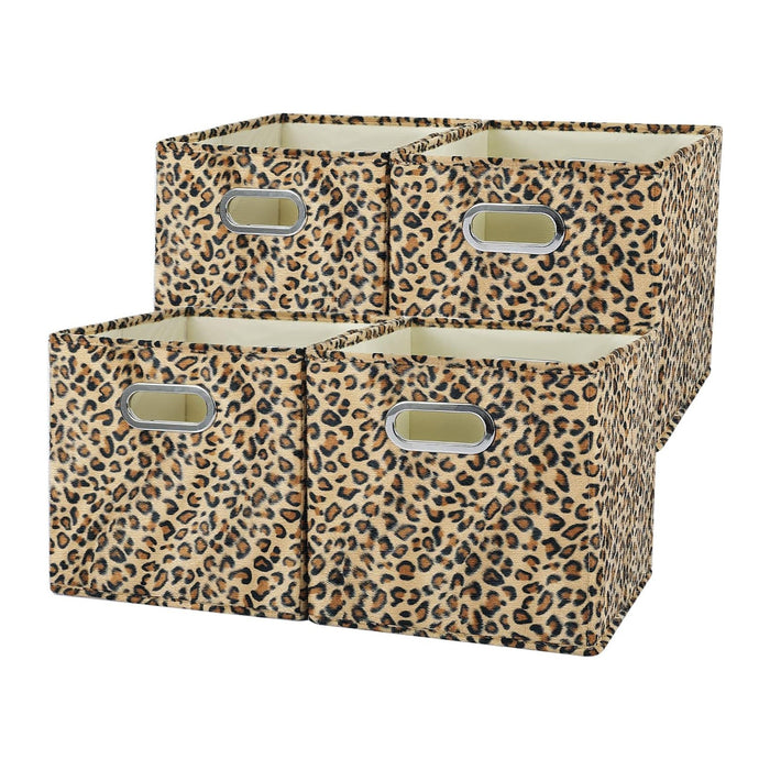 ANMINY Leopard Cheetah Print Storage Cubes Bins, Velvet, Brown, 11Inch 4PCS