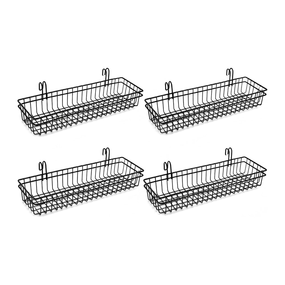 ANZOME Grid Wall Baskets, 4 Pack Black Wire Mesh with Hooks
