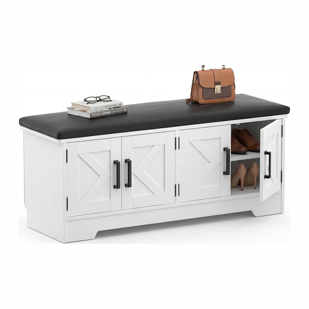 Armocity 43.3" Farmhouse Shoe Storage Bench with Cushion for Entryway