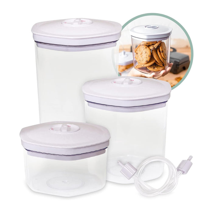 Avid Armor 3 Piece Vacuum Food Container Set for Home Kitchen with Accessory Hose in 2L, 1.4L, and 0.7L Sizes BPA Free