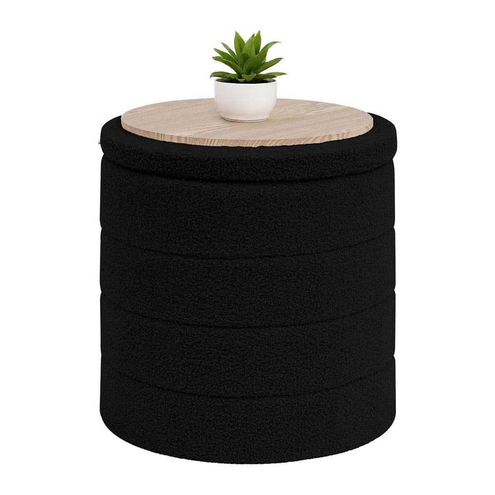 B FSOBEIIALEO Folding Storage Ottoman, Round Sherpa Ottomans, Black