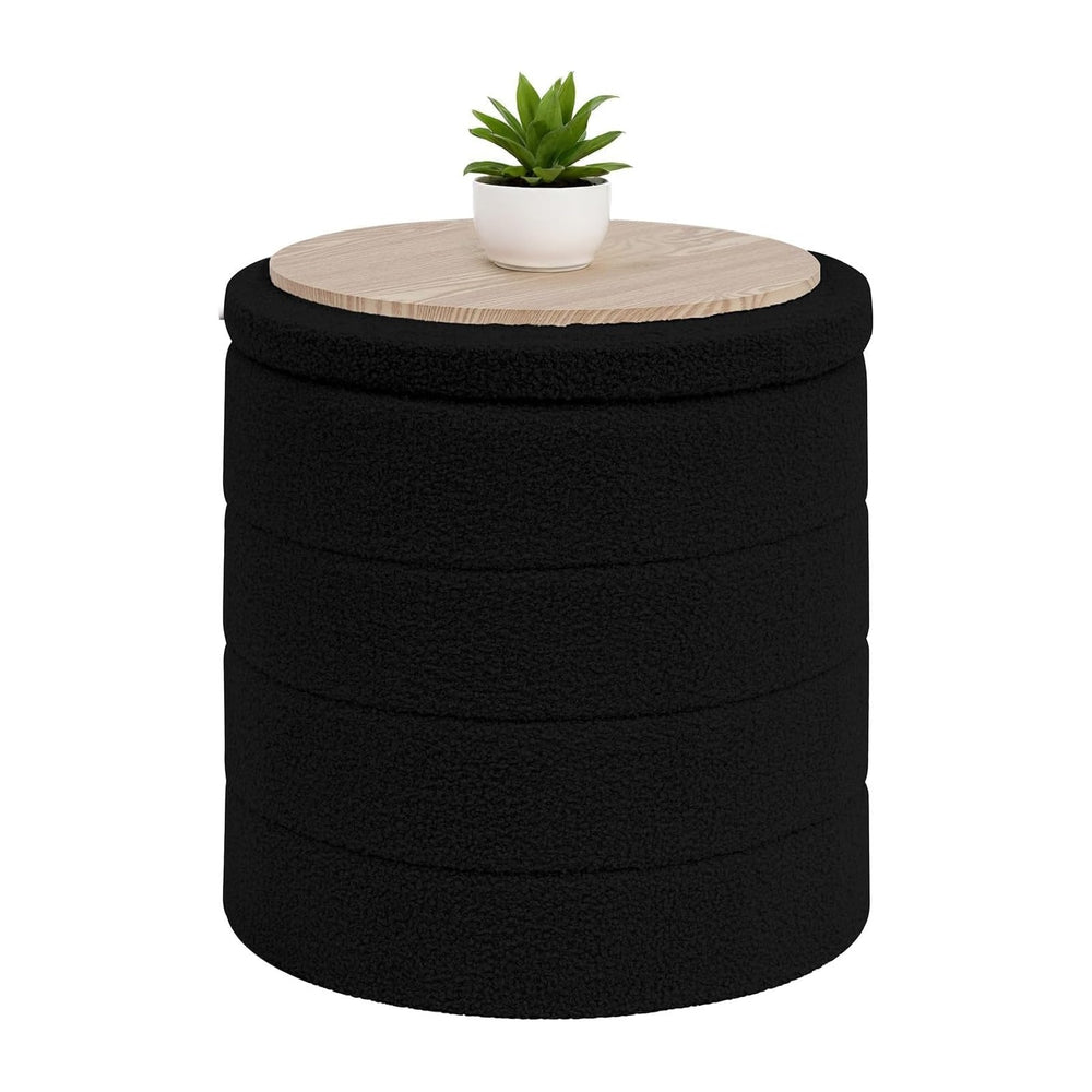 B FSOBEIIALEO Folding Storage Ottoman, Round Sherpa Ottomans, Black