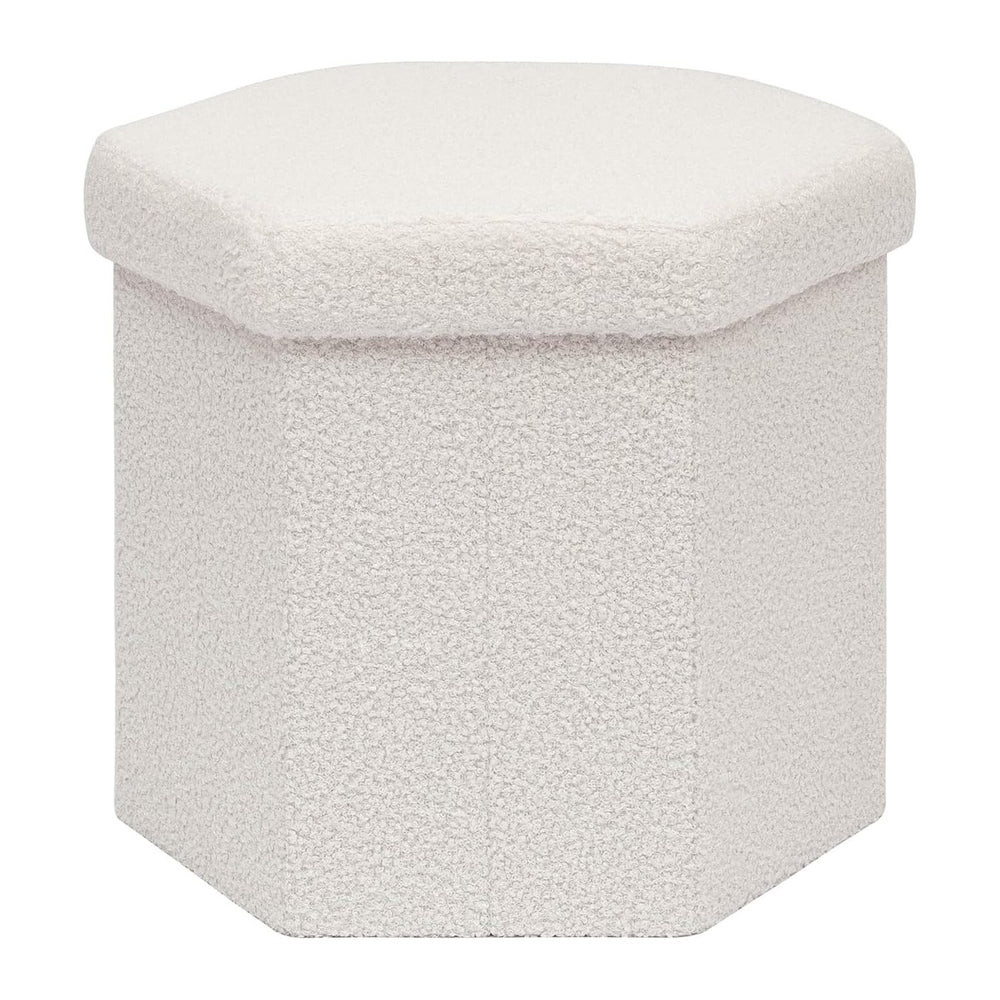B FSOBEIIALEO Storage Ottoman,15" Hexagonal Teddy Pouf Ottomans,Cream White