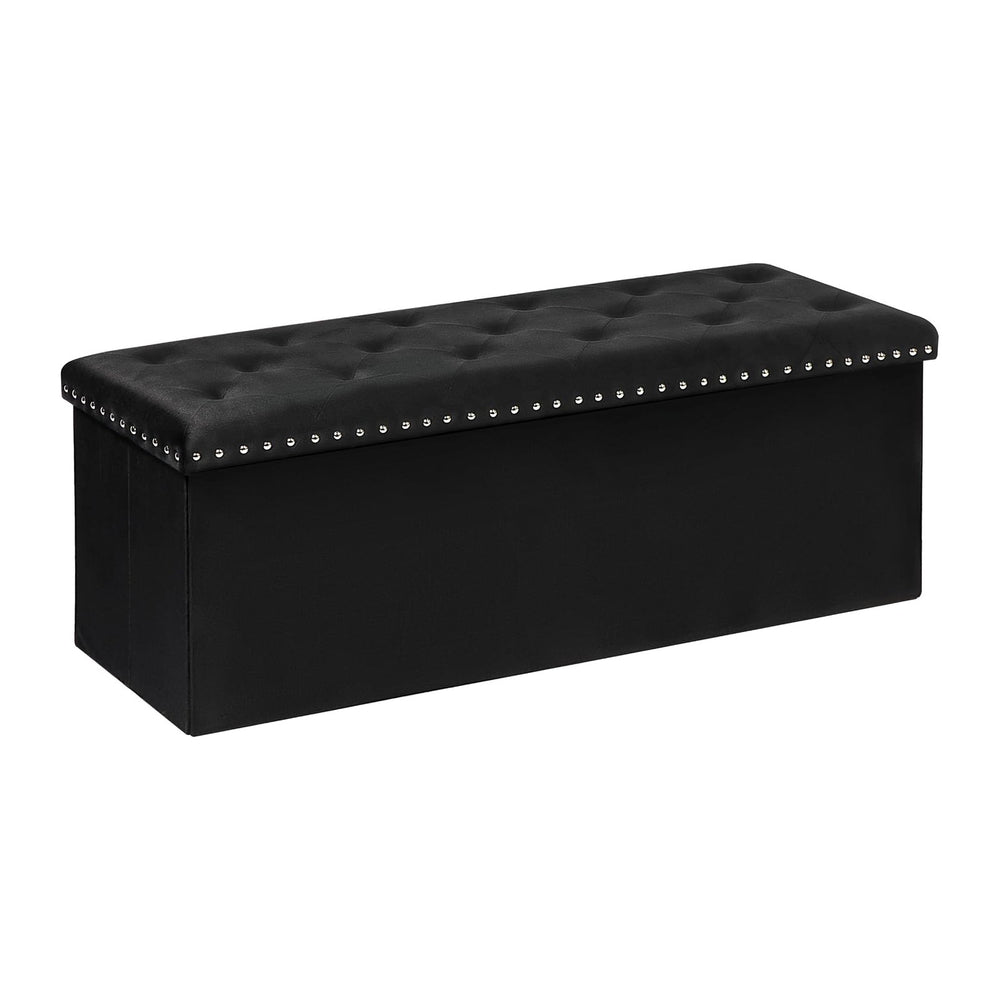 B FSOBEIIALEO Storage Ottoman Bench, 43" Velvet Ottoman with Storage, Black