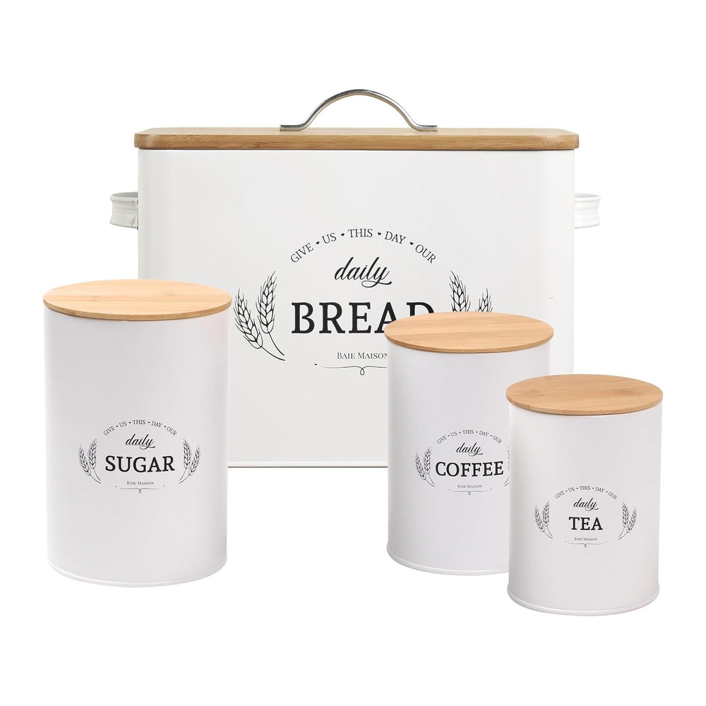 Baie Maison Extra Large White Farmhouse Bread Box for Kitchen Countertop - Br...