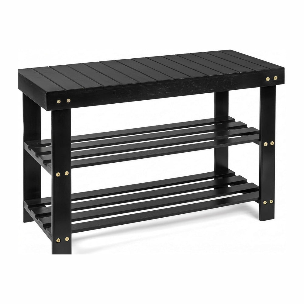 Bamboo 3 Tier Shoe Rack Bench, Premium Shoe Organizer or Entryway Bench, Perf...