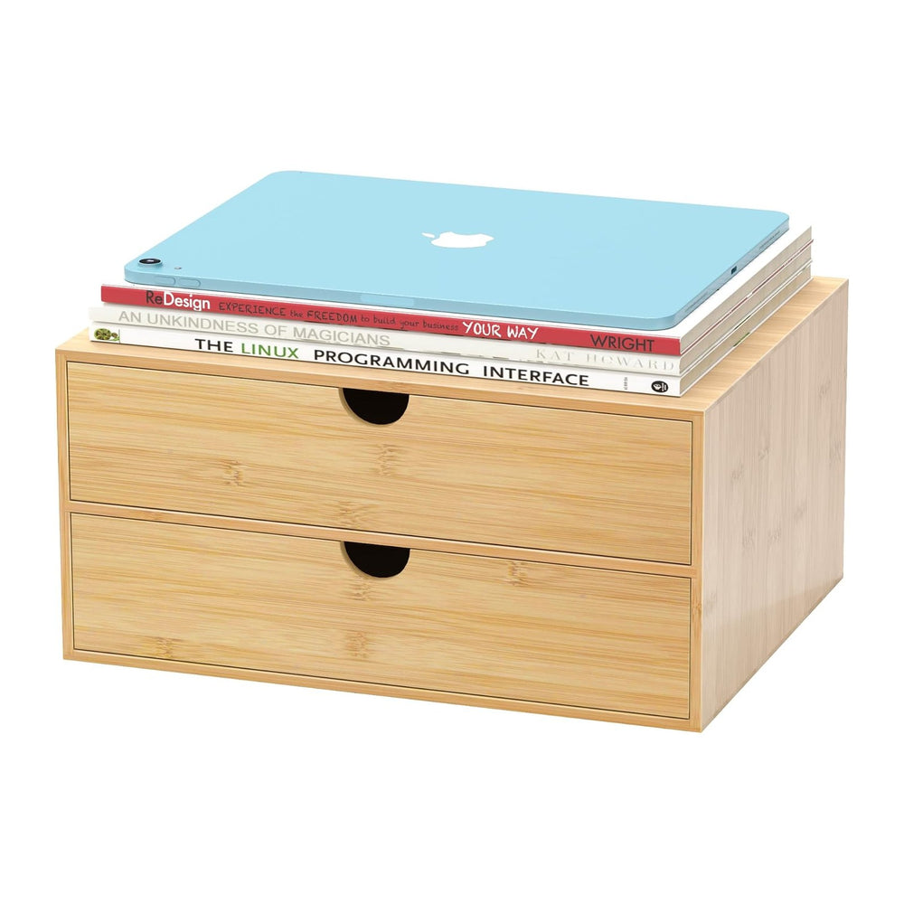 Bamboo Desk Drawer Organizer, Large Desktop Organizer with Drawers Tabletop S...