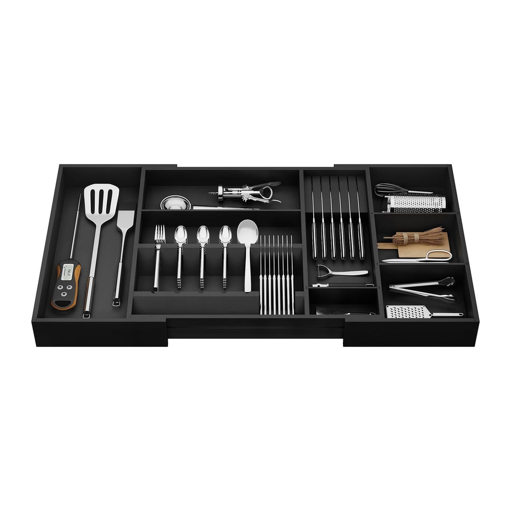 Bamboo Expandable Kitchen Drawer Organizer, 17.7-29.5 in,Black