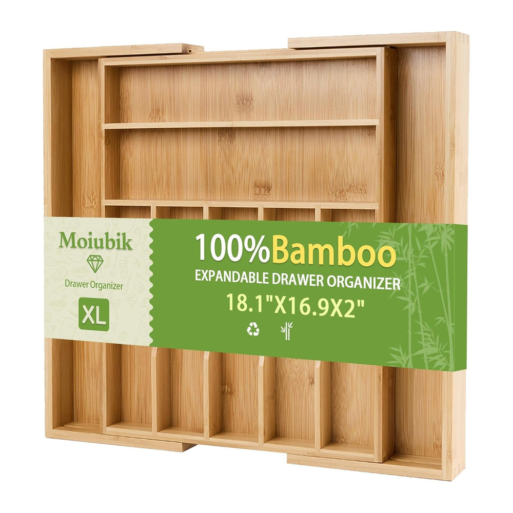 Bamboo Expandable Silverware Drawer Organizer, Adjustable Utensil Tray Cutler...