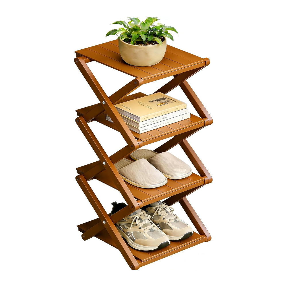 Bamboo Shoe Rack - No Assembly Required, Tall Narrow Foldable Shoe Organizer,...