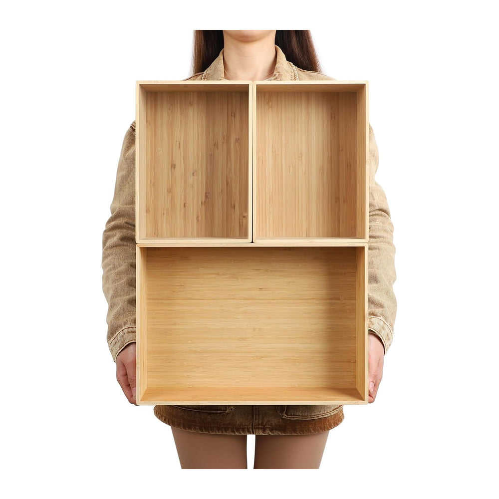 BAMOTTO CRAFTBAMBOO 3-Piece Bamboo Storage Box Set Stackable Organizer