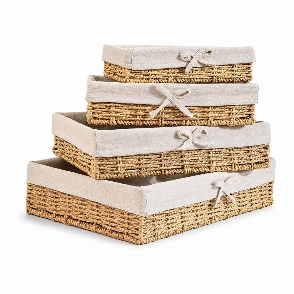 Baskets for Shelves Set of 4, Woven Paper Rope Storage, Khaki