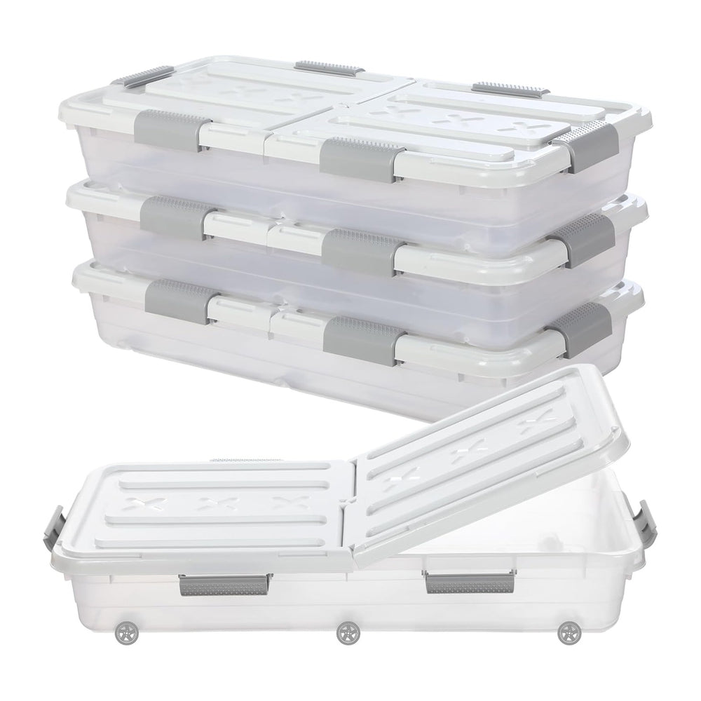 Beeveer 4 Pcs Plastic Under Bed Storage Container 31.5x15.8x5.2inch, White