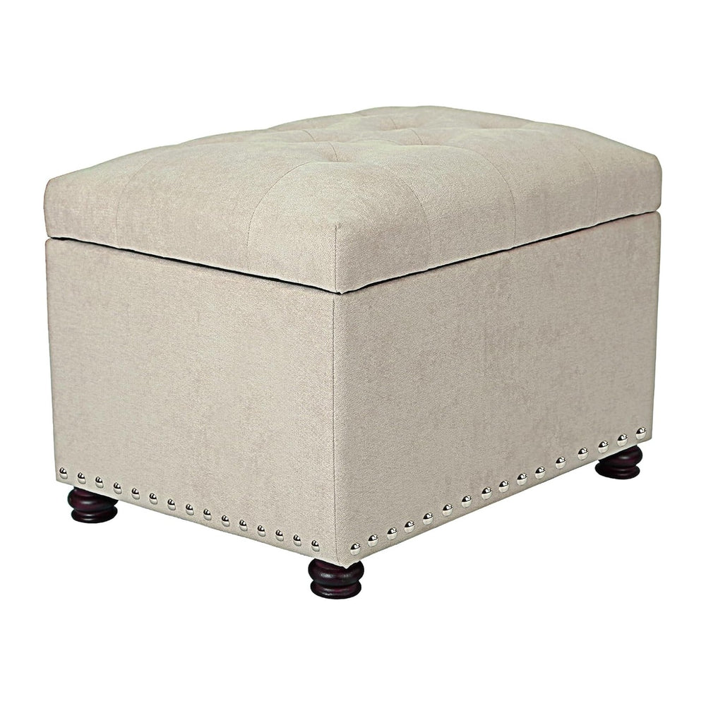 Beige Ottoman with Storage,24" Fabric Ottoman for Living Room