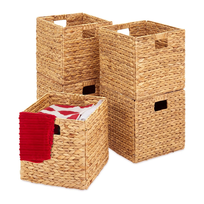 Best Choice Products 12x12in Hyacinth Baskets, Rustic Set Of 5 Multipurpose Collapsible Storage Organizer, Handwoven Laundry Totes for Bedroom, Living Room, Shelves w/Inserts - Natural