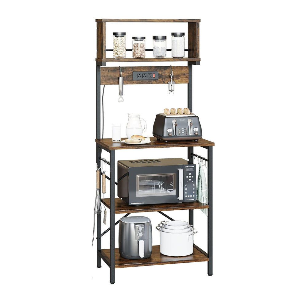 Bestier Bakers Rack with Power Outlets & Microwave Stand, Rustic Brown