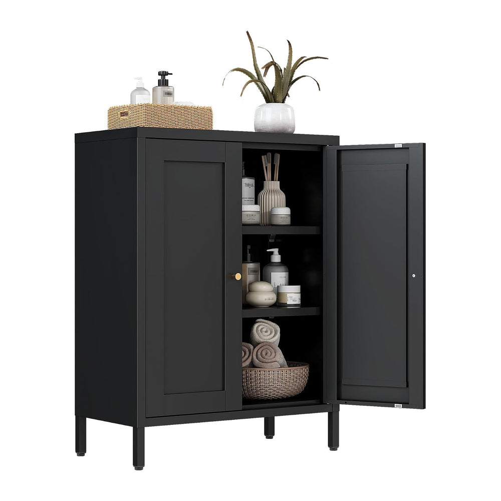 Bevivog Small Bathroom Storage Cabinet, Black Metal Locker Cabinet with 2 Doo...