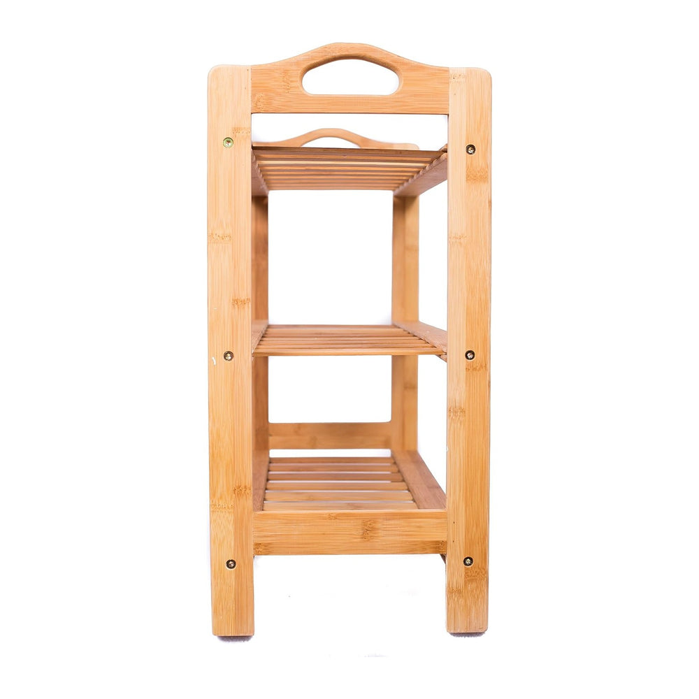 BIRDROCK HOME 3 Tier Free Standing Shoe Rack with Handles | Bamboo | Wood | C...