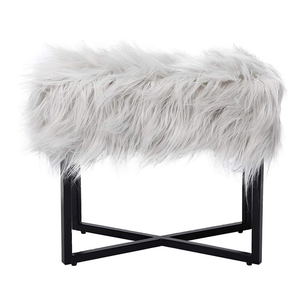 BIRDROCK HOME Rectangular Faux Fur Vanity Foot Stool Ottoman with Metal Legs ...