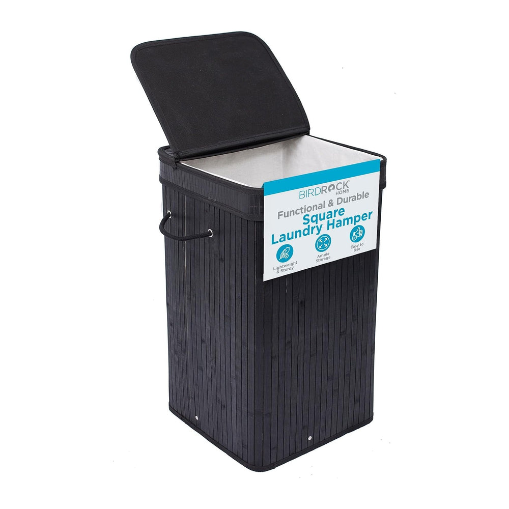 BIRDROCK HOME Square Laundry Hamper with Lid and Cloth Liner, Medium Basket w...