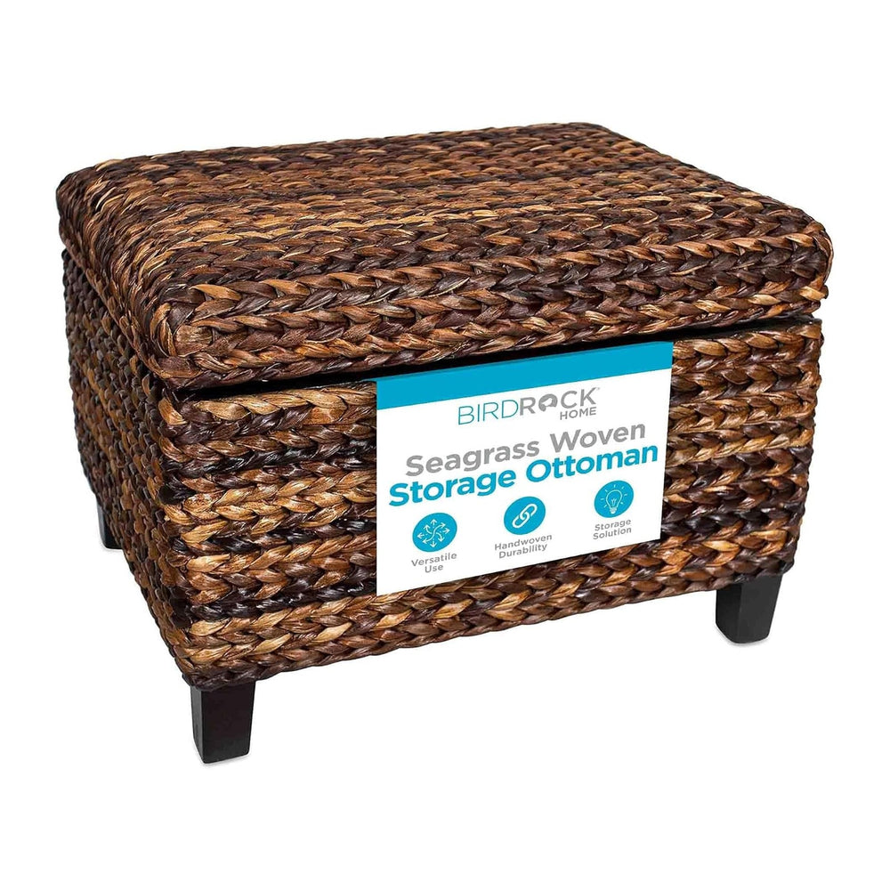 BIRDROCK HOME Woven Seagrass Storage Ottoman with Safety Hinges - Easy-to-Ope...