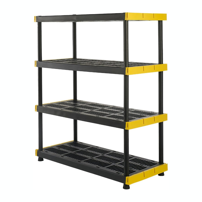 BLACK & YELLOW, 4-Tier Heavy Duty Plastic Storage Shelving Unit, 200lbs/shelf