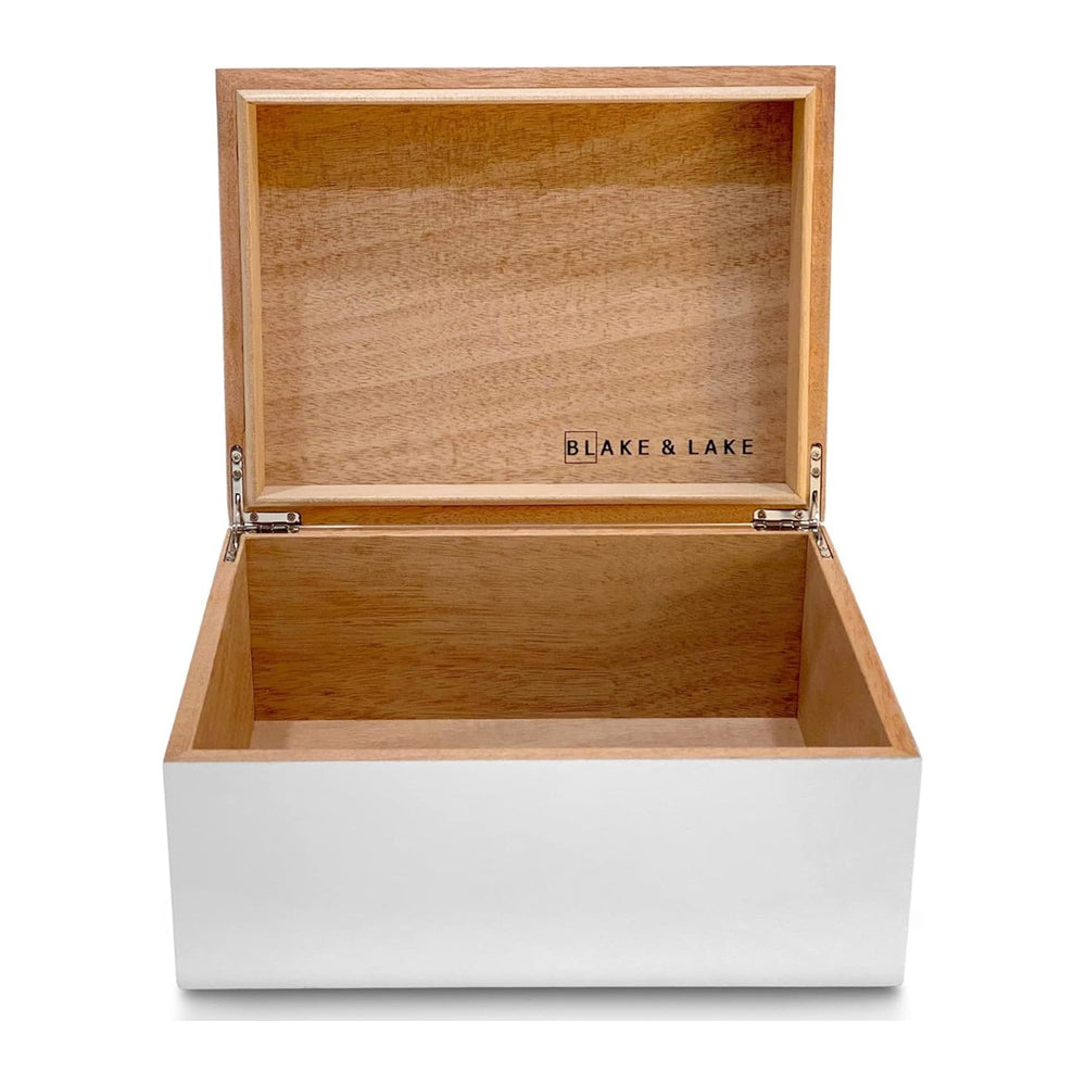 Blake & Lake Large Wooden Keepsake Box - White, Hinged Lid - Decorative S...