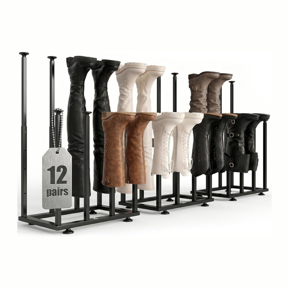 Boot Storage Organizer,Metal Free Standing Boot Rack,12 Pairs,Black