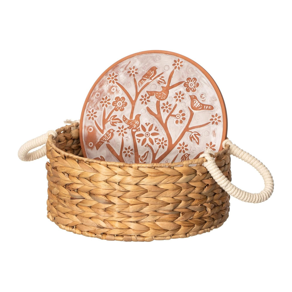 Bread Warmer Basket with Stone, 12 Inch Handwoven Wicker - Vintiquewise Round...