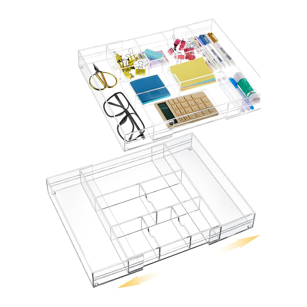 Briwooody 2 Pcs Acrylic Desk Drawer Organizer Maximum 12 x 18 x 2.1 Inch Expa...