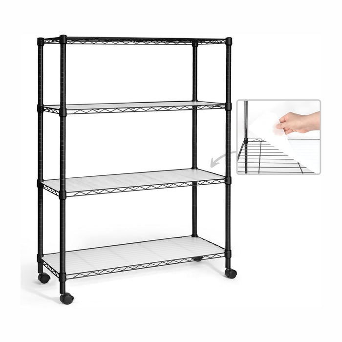 CAPHAUS NSF Adjustable Height Wire Shelving Unit w/Liner, Basement Storage Shelving, Metal Steel Storage Shelves, Garage Shelving Storage Organizer, Utility Shelf, 4-Tier W/Wheels W/Liners, Black