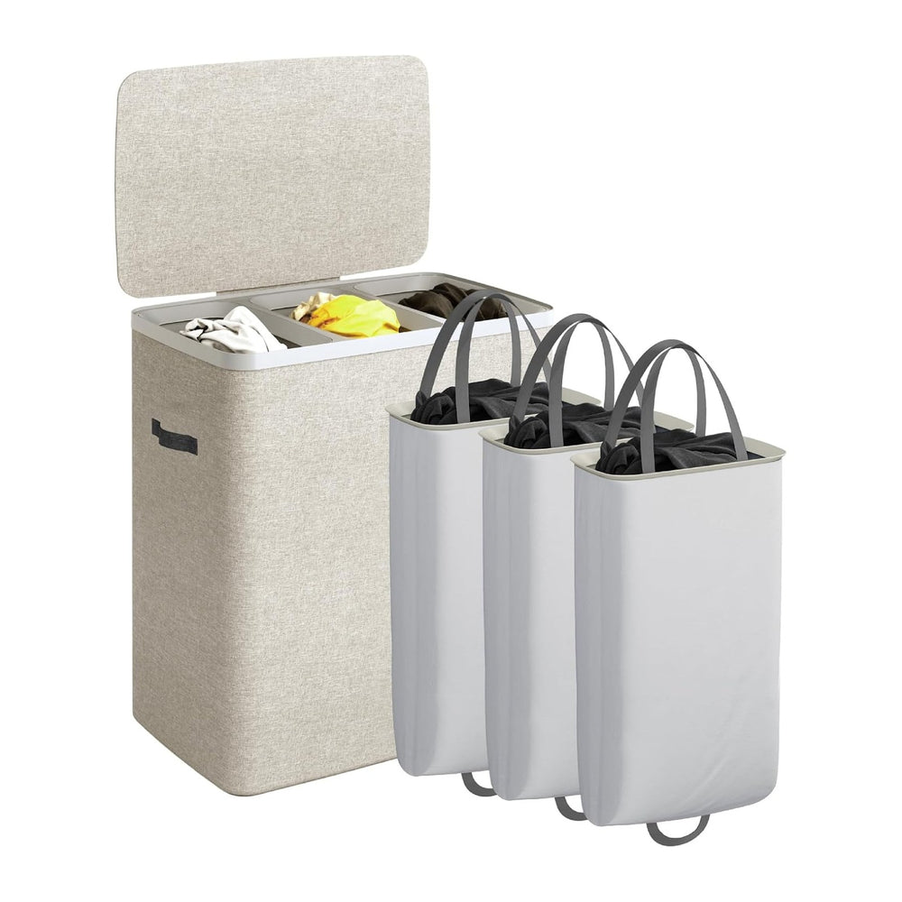 CASAMAYA Laundry Basket with Lid, Laundry Hamper 3 Section, 190L collapsible ...