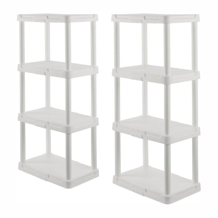 CENTREX 4-Tier Light Duty Plastic Storage Shelves, White, 50lbs/shelf, 2pk