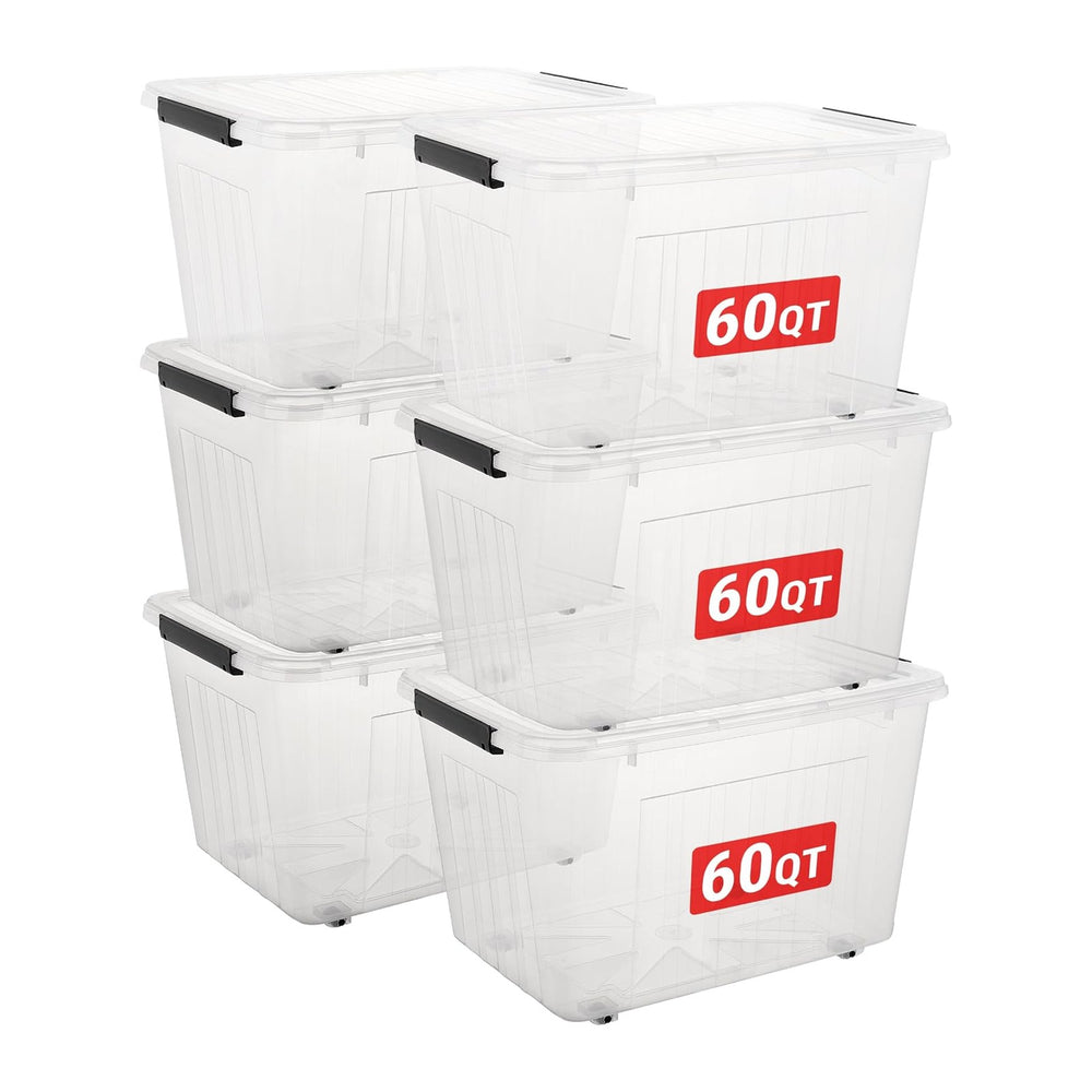 Cetomo 60Qt*6 Plastic Storage Bins with Lids, Storage Box with Wheel, Organiz...