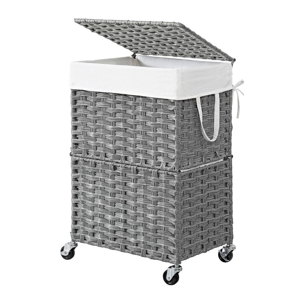 Chrislley Wicker Laundry Basket with Wheels,Rolling Laundry Hamper with Lid