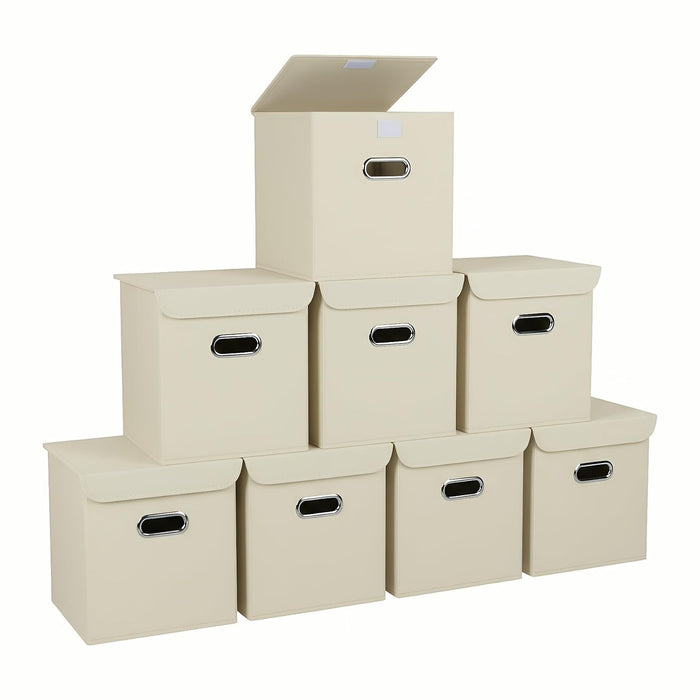 Closet Organizers Fabric Storage Bins With Lids Collapsible Cube Storage Organizer Basket With Handles,Storage Boxes for Clothes Storage,Office,Laundry,Shelves,8 Pack,（Creamy-White）