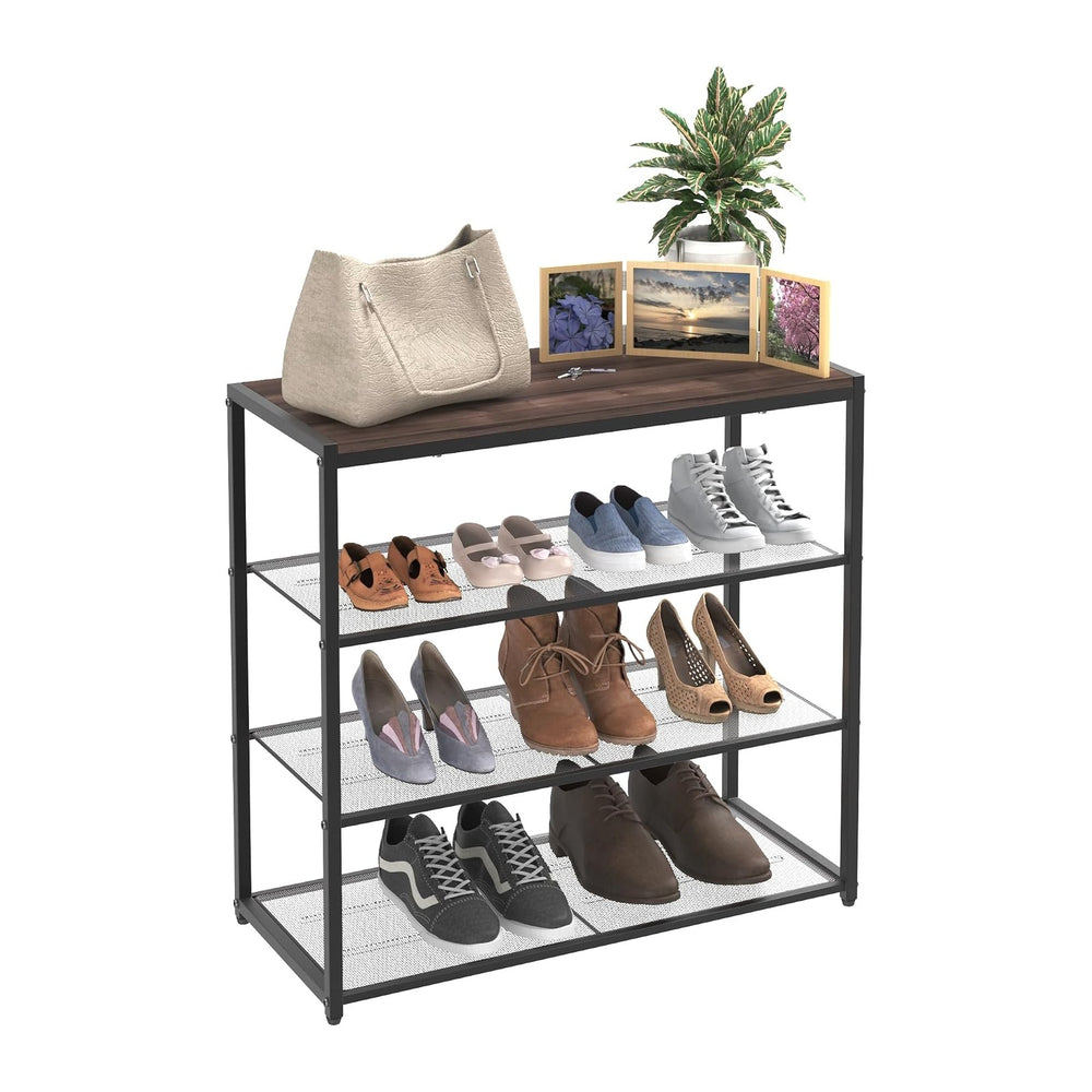 ClosetMaid 4-Tier Shoe Rack, Storage Organizer, with Wood Top Shelf, 3 Metal ...