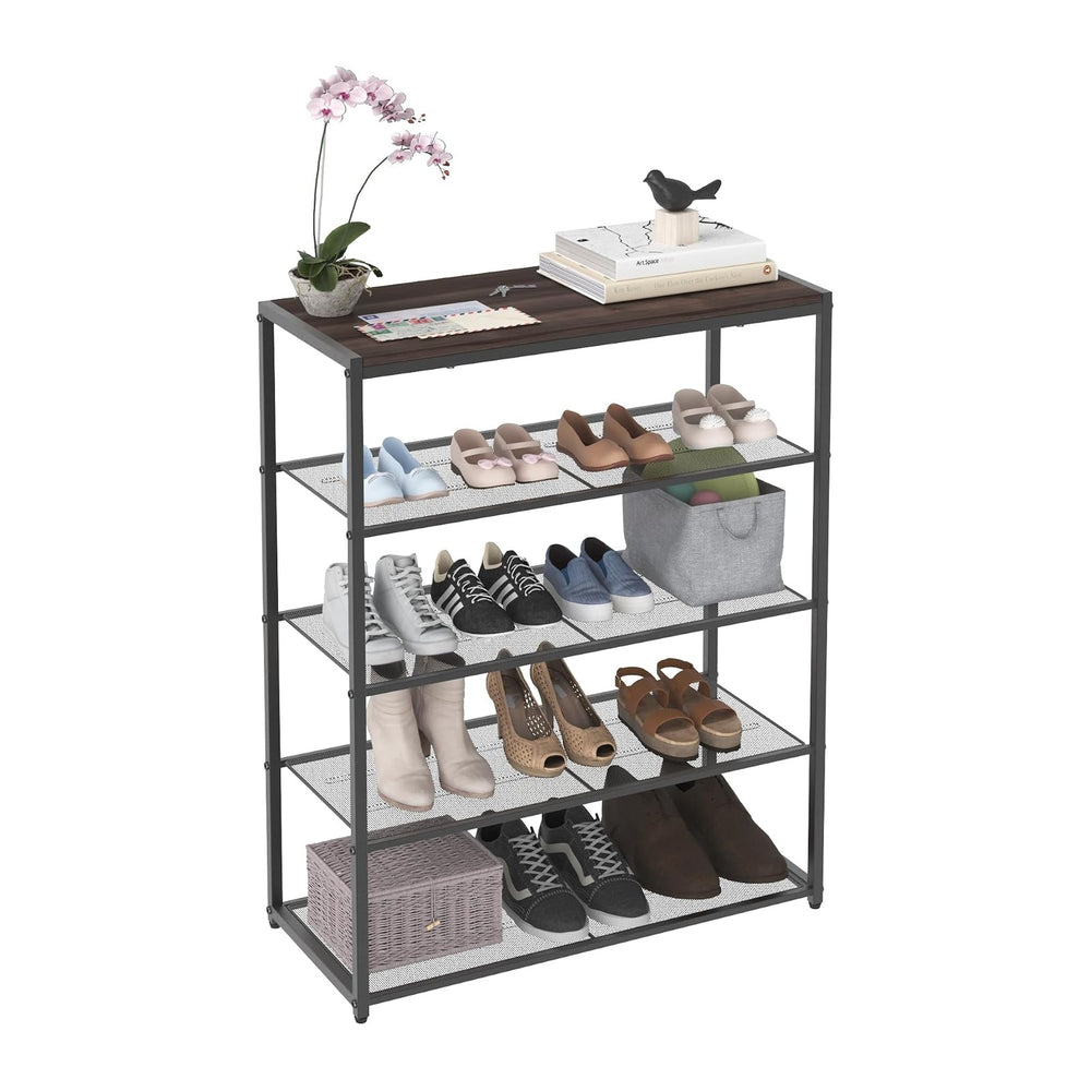 ClosetMaid 5-Tier Shoe Rack, Storage Organizer, with Wood Top Shelf, 4 Metal ...