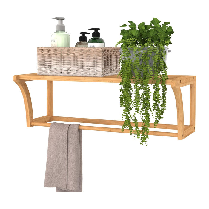 ClosetMaid Bamboo Wall Shelf with Towel Bar, Wall Mount Storage Shelves, Organizer Rack, Natural Finish