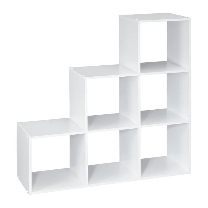 ClosetMaid Cubeicals 3-2-1 Cube Storage Shelf Organizer Bookshelf, 3 Tier, Steps, Corner Unit, Easy Assembly, Wood, White Finish